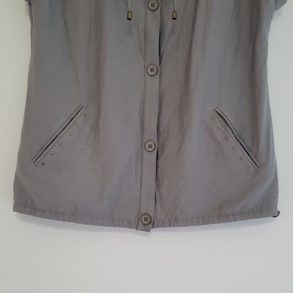 Tribal Women Button Up Vest Top 6 Gray Green Minimalist Travel Vacation Layering - Picture 3 of 15